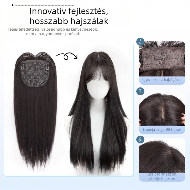 Top Hair Replacement Piece nőknek, hosszú egyenes haj, hőálló rostok, mechanikus feldolgozás
