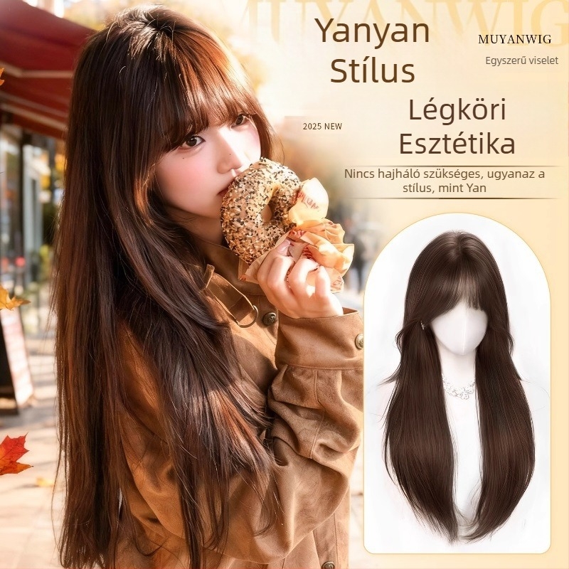 Top Hair Replacement Piece nőknek, hosszú egyenes haj, hőálló rostok, mechanikus feldolgozás