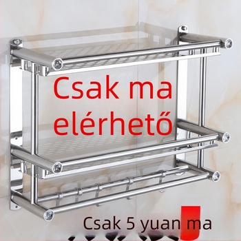 Rozsdamentes acélból készült fürdőszobai törölközőtartó falra szerelhető, dupla karokkal és háromszintes tárolóval