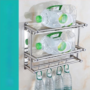 Rozsdamentes acélból készült fürdőszobai törölközőtartó falra szerelhető, dupla karokkal és háromszintes tárolóval