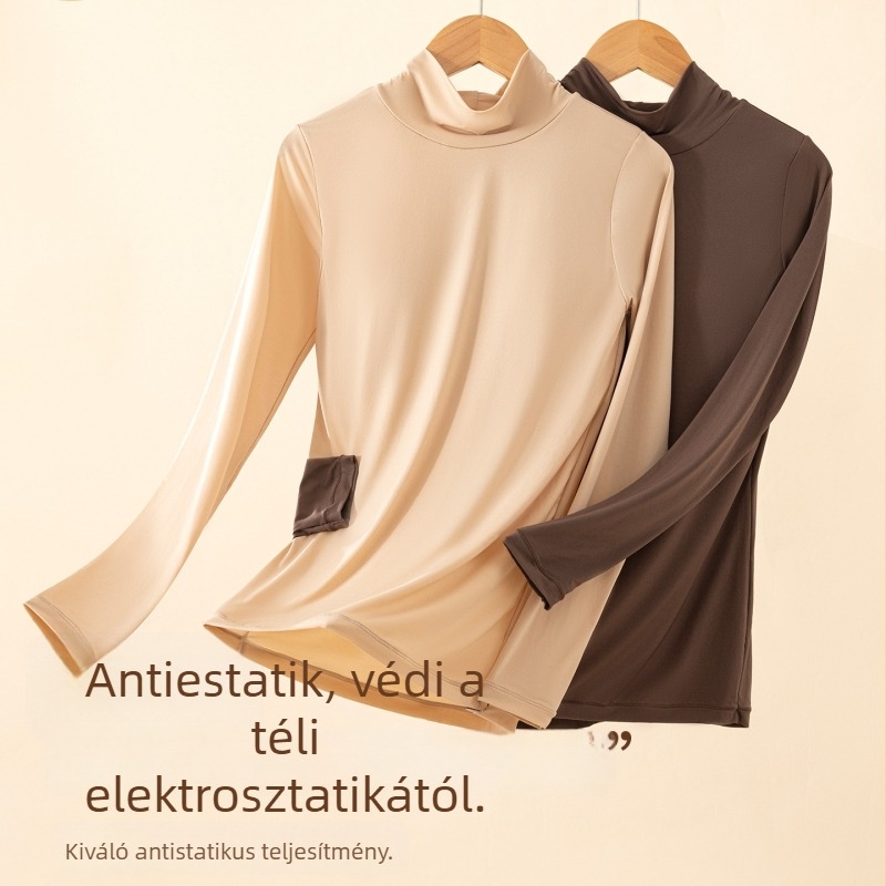 Női nylon felső hialuronsavval, magas rugalmasság, beépített melltartó párnázással, félmagas gallér, vékony anyag, hosszú ujjú