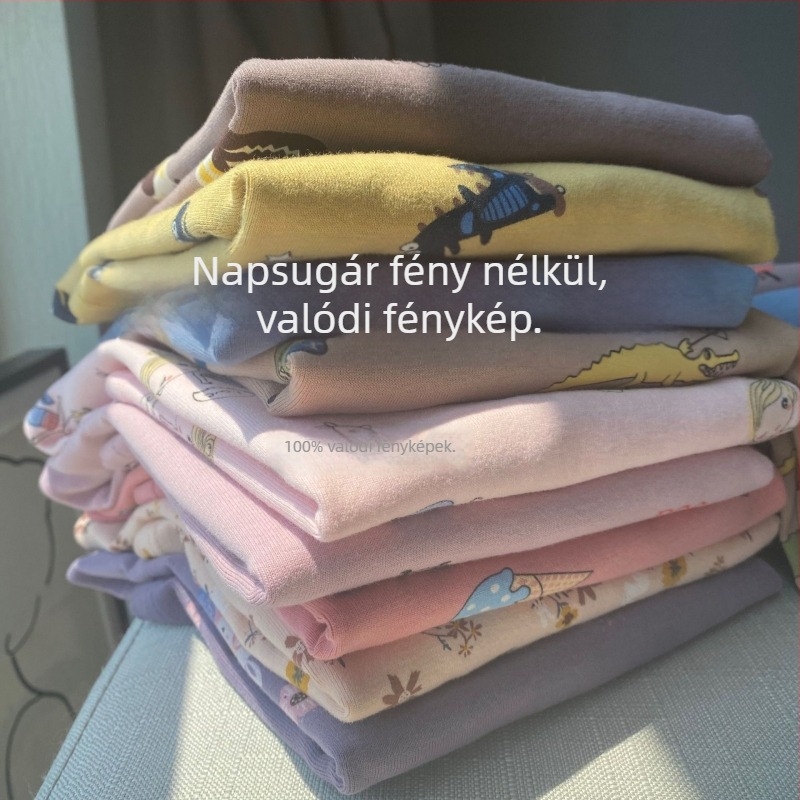 Két darabos gyerek pizsama készlet, bolyhos pamutból, kerek nyak, hosszú ujjú, uniszex