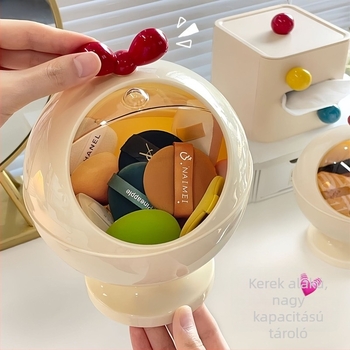 Asztali púder puff tároló doboz – porálló, fedéllel, műanyag, 6 L kapacitás