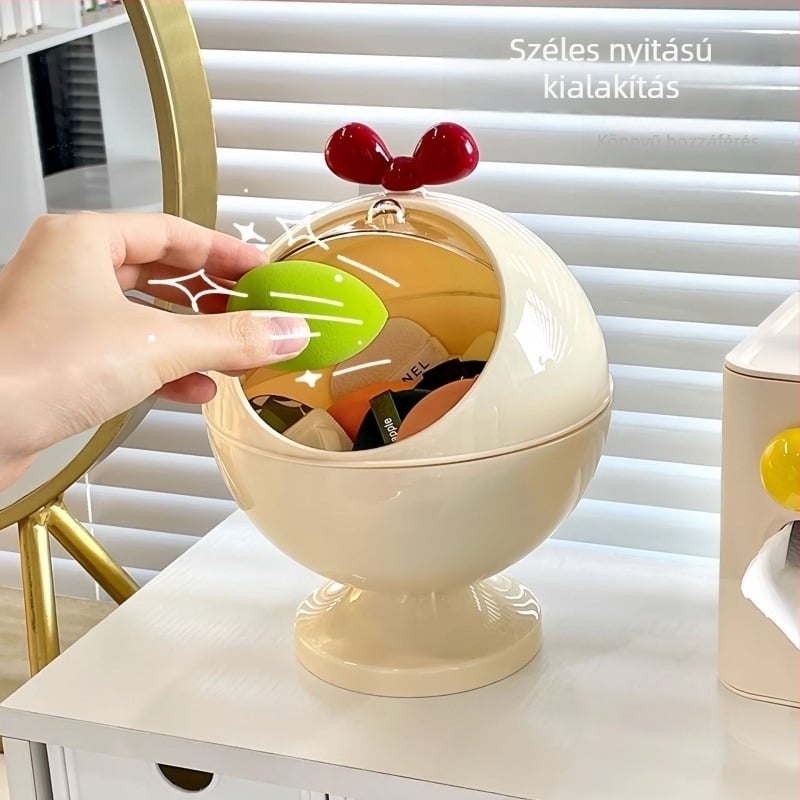Asztali púder puff tároló doboz – porálló, fedéllel, műanyag, 6 L kapacitás