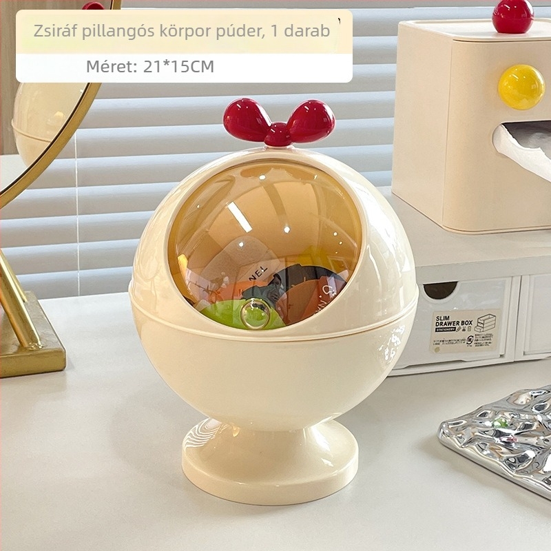 Asztali púder puff tároló doboz – porálló, fedéllel, műanyag, 6 L kapacitás