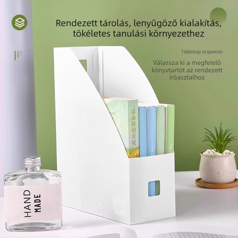 Összecsukható könyvállvány íróasztalhoz – műanyag tároló doboz, 2 L kapacitás, függőleges asztali szervező, japán stílus