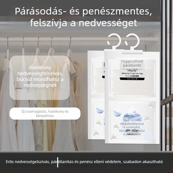 Akasztható nedvesség-abszorpciós tasak beltéri ruhásszekrényekhez és kollégiumi szobákhoz – 80 g, szagtalan, 100 db/csomag