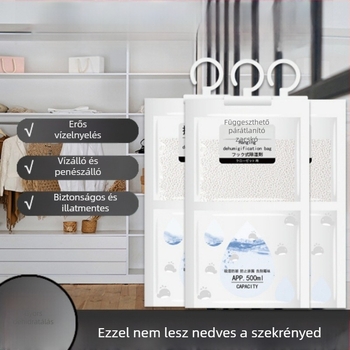 Akasztható nedvesség-abszorpciós tasak beltéri ruhásszekrényekhez és kollégiumi szobákhoz – 80 g, szagtalan, 100 db/csomag