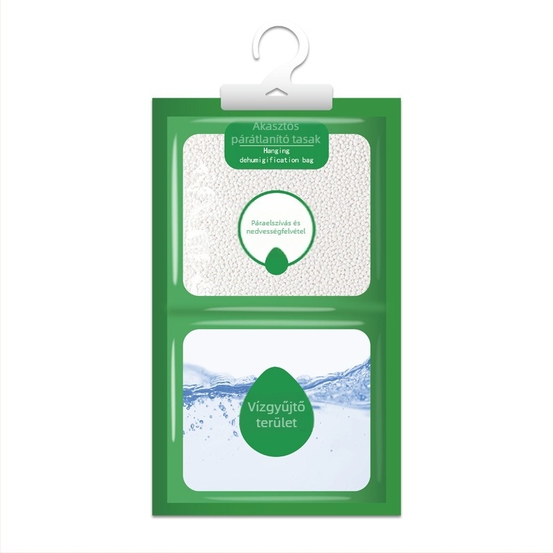 Akasztható nedvesség-abszorpciós tasak beltéri ruhásszekrényekhez és kollégiumi szobákhoz – 80 g, szagtalan, 100 db/csomag