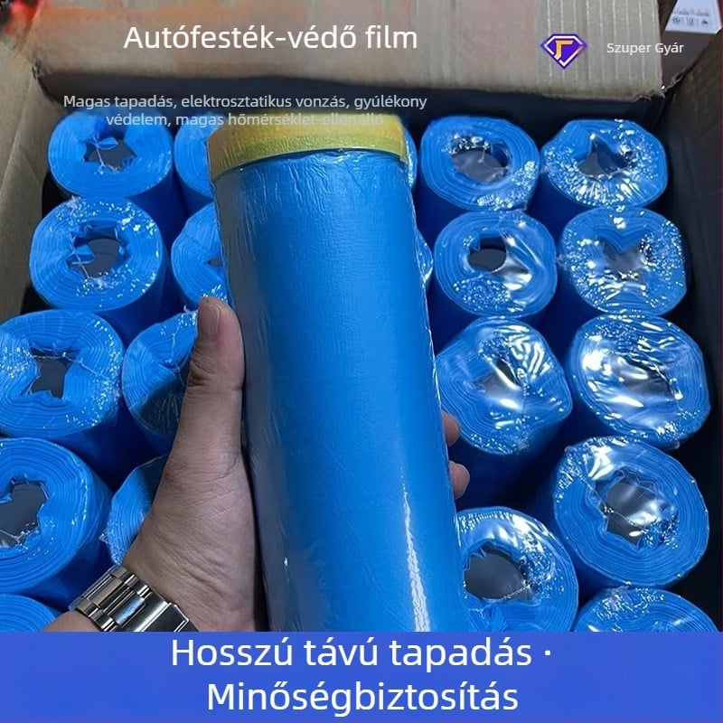 Gépjármű festéséhez maszkoló fólia magas hőmérsékleten, elektrosztatikus tapadás nélküli; papír+PE fólia, vastagság 60–70 μm, texturált papír alap, átlátszóság 80%