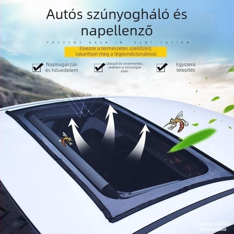 Autóhoz való szúnyogháló ablakvédő és napellenző – mágneses rögzítés, félátlátszó háló, anyag: háló + puha magnet, univerzális illeszkedés