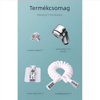 Zuhanyfej négyrészes készlet, kettőfokozatú állítható sugárral, ABS, modell XTHS-02, spirális szerelés, funkciók: permetezés, masszázs, eső