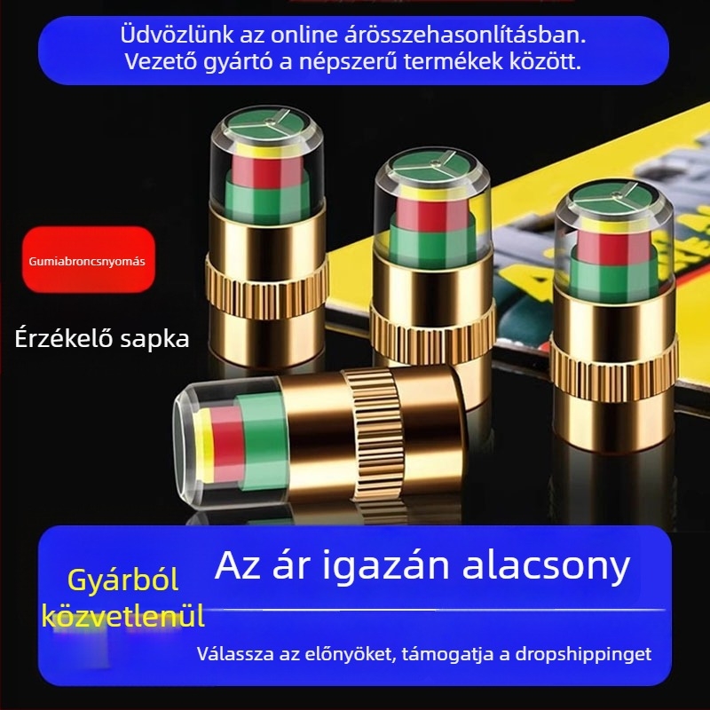 Gumiabroncsnyomás-figyelő sapka szenzorral – kisautókhoz, 0–200 psi, nagy precizitás