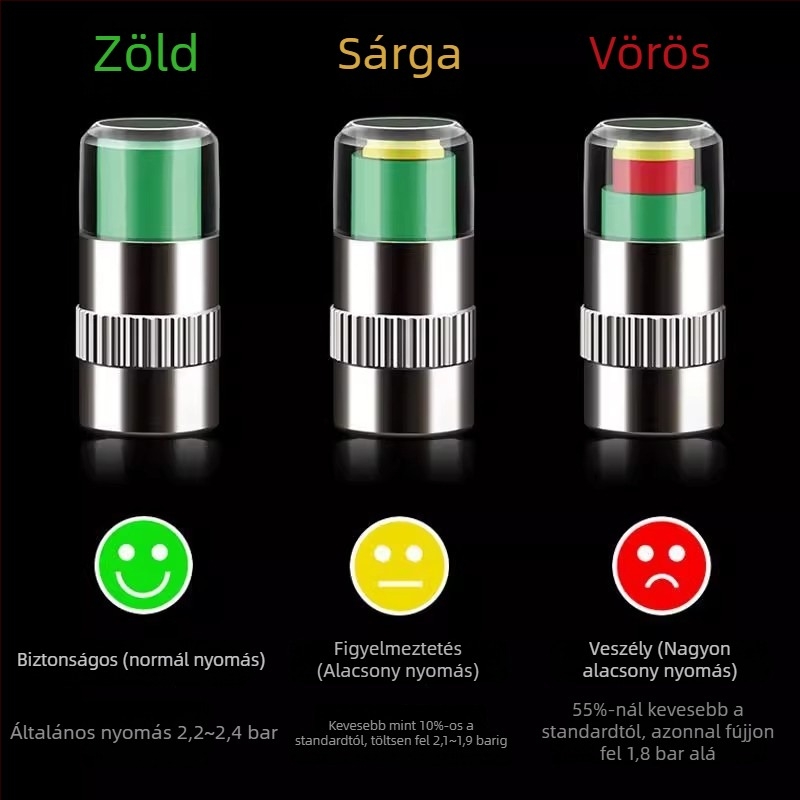Gumiabroncsnyomás-figyelő sapka szenzorral – kisautókhoz, 0–200 psi, nagy precizitás