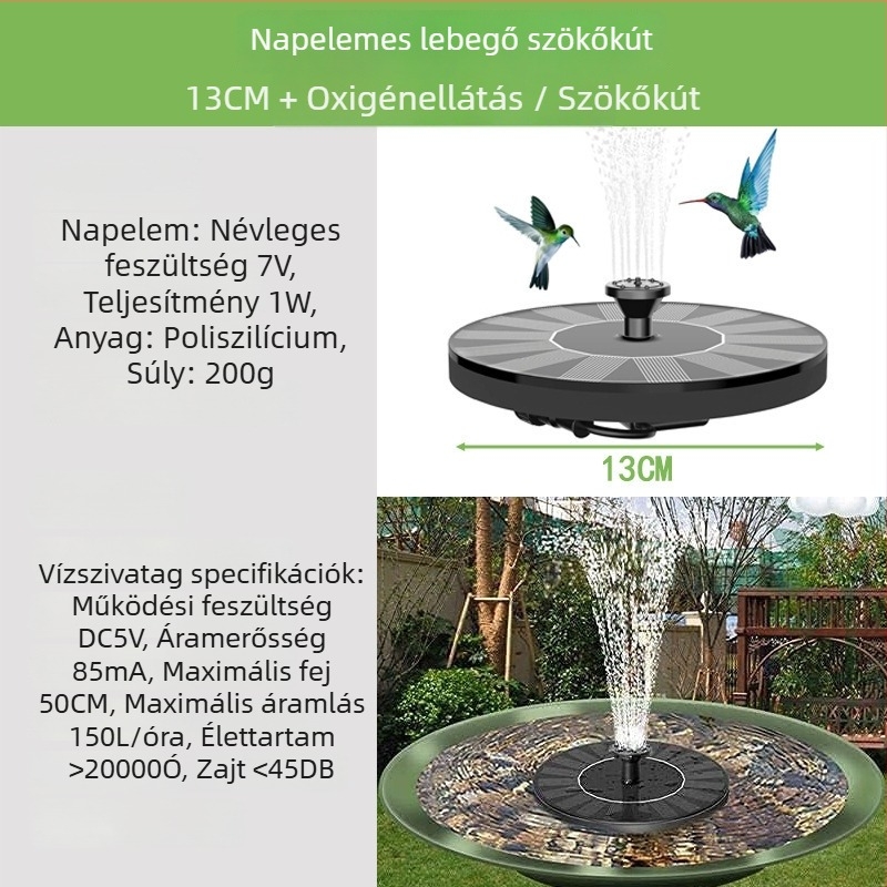 Napelemes szökőkút szivattyú tóhoz és kerthez – kombinált permetezés, úszó vízfelület, kültéri szivattyú, Haotu