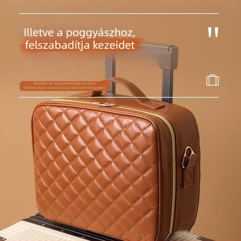 Kozmetikai táska LED világítással és tükrövel, hordozható, nagy kapacitású, levehető elválasztó résszel és cipzáras nyitással