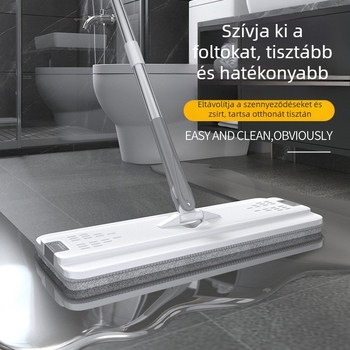 Mop és vödör készlet, lapos fejű mop, teleszkópos nyél 120–140 cm, mikroszálas fej 33×12 cm, rozsdamentes acél rúd