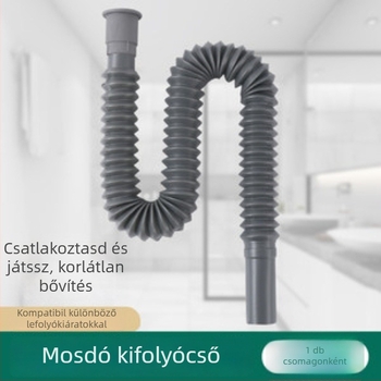 Konyhai mosogató lefolyócső készlet, műanyag, S-alakú, húzó mechanizmus, szagtalanító, kibővített hosszúság