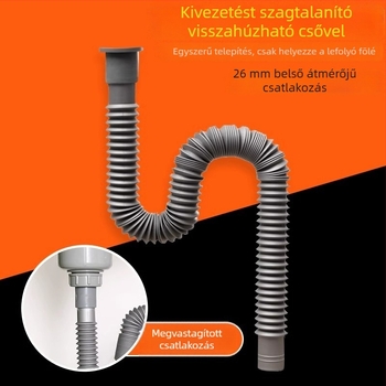Konyhai mosogató lefolyócső készlet, műanyag, S-alakú, húzó mechanizmus, szagtalanító, kibővített hosszúság