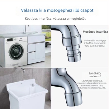 Fali mosógép csaptele zárható, gyorsnyitású hideg víz, 13 mm bemenet/kimenet, kerámia patron, test cink ötvözet, elektroplattált felület