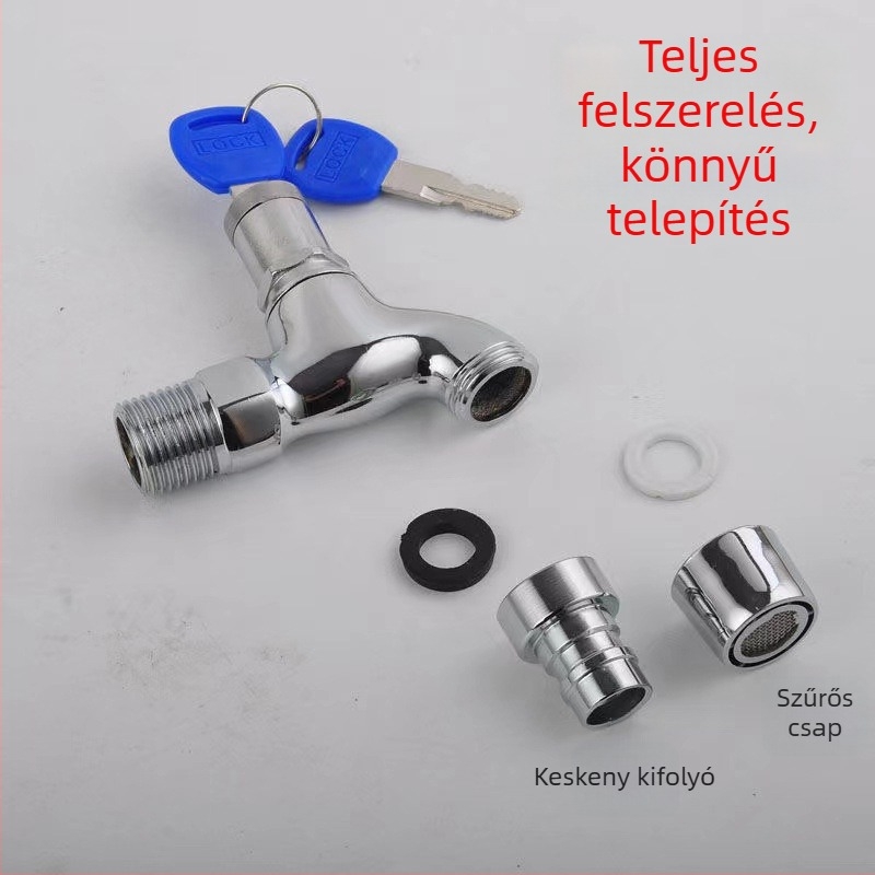 Fali mosógép csaptele zárható, gyorsnyitású hideg víz, 13 mm bemenet/kimenet, kerámia patron, test cink ötvözet, elektroplattált felület