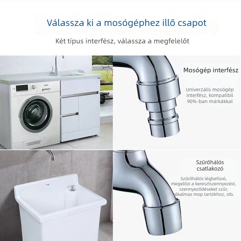 Fali mosógép csaptele zárható, gyorsnyitású hideg víz, 13 mm bemenet/kimenet, kerámia patron, test cink ötvözet, elektroplattált felület