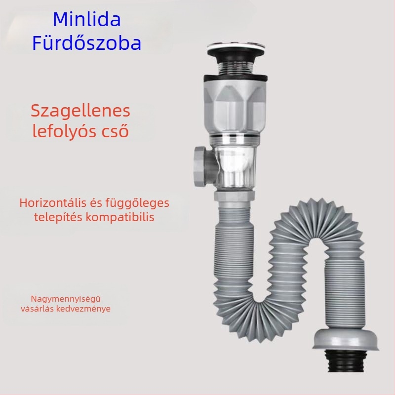 Szagtalanító mosdólefolyócső, S-ívű cső, ABS, XS-11, modern dizájn