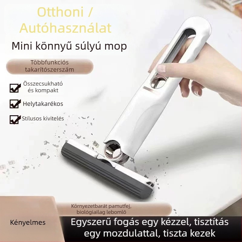 Asztali mini felmosó — Összecsukható, Mikroszálas, teleszkópos hossz 295, műanyag rúd, teherbírás 3 kg, 70–80% kiszárítási hatékonyság