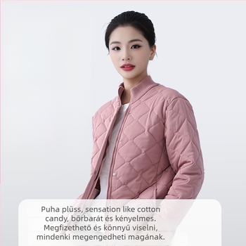 Gyapjútöltésű kardigán-kabát, vastag meleg; poliészter-elasztán anyag; csíkos/kockás mintázat; álló gallér; hosszú ujjak