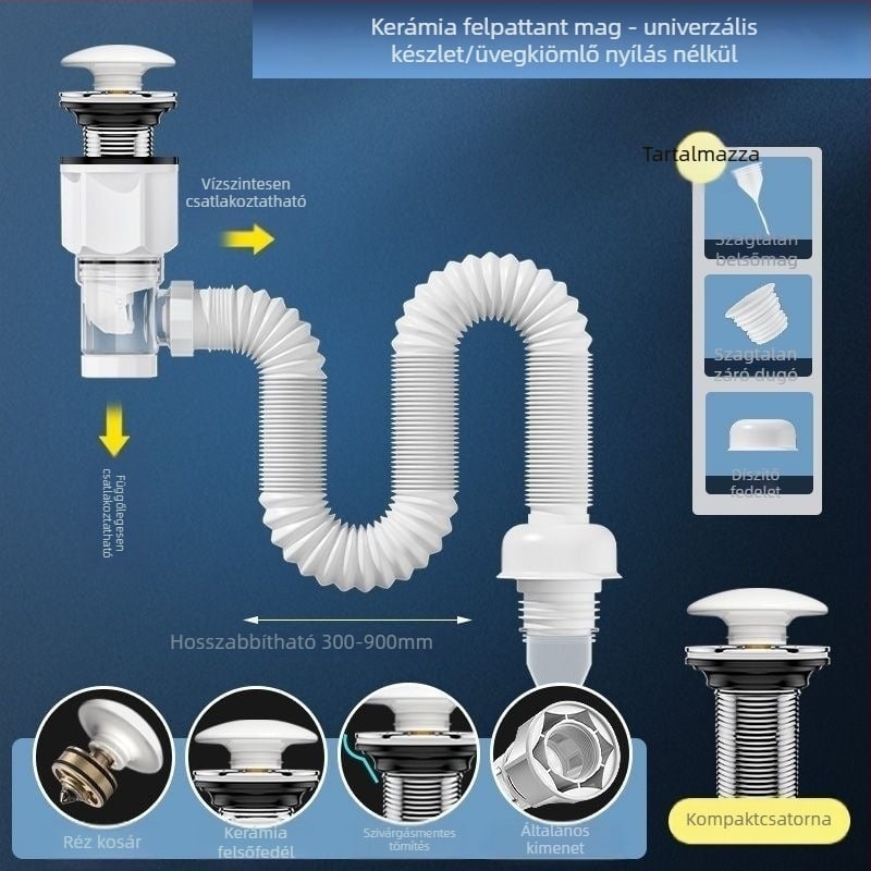 Mosdólefolyó csatlakozók – műanyag PP anyagból, S-alakú lefolyócső kiegészítő, szag- és rovarvédelmi