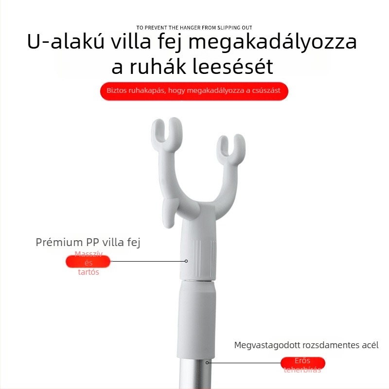 Teleszkópos ruhaszárító rúd PP testtel és rozsdamentes acél fogantyúval, erkélyre, modern minimál stílus, bevezetés 2025 nyár, kód A01512