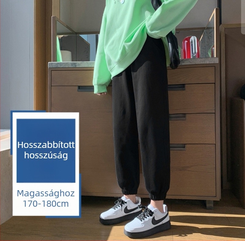 Női pamut sportnadrág, lazán szabott, középmagas derekú, vékony, mikroelasztikus, 95%+ pamut tartalom