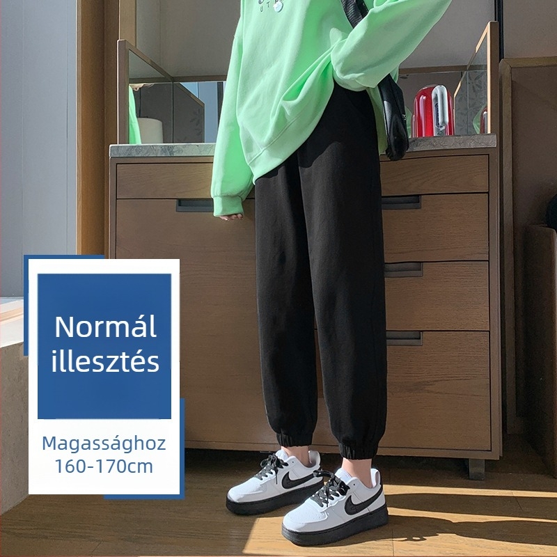 Női pamut sportnadrág, lazán szabott, középmagas derekú, vékony, mikroelasztikus, 95%+ pamut tartalom