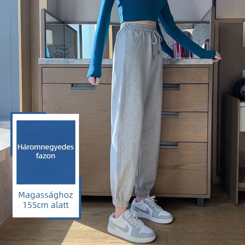 Női pamut sportnadrág, lazán szabott, középmagas derekú, vékony, mikroelasztikus, 95%+ pamut tartalom