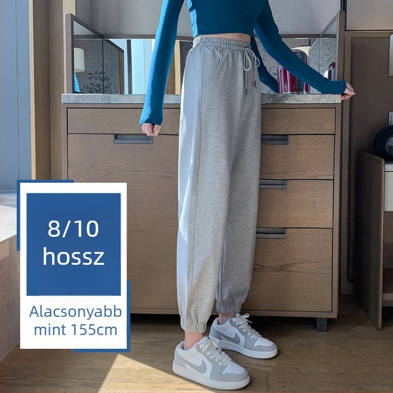 Női pamut sportnadrág, lazán szabott, középmagas derekú, vékony, mikroelasztikus, 95%+ pamut tartalom