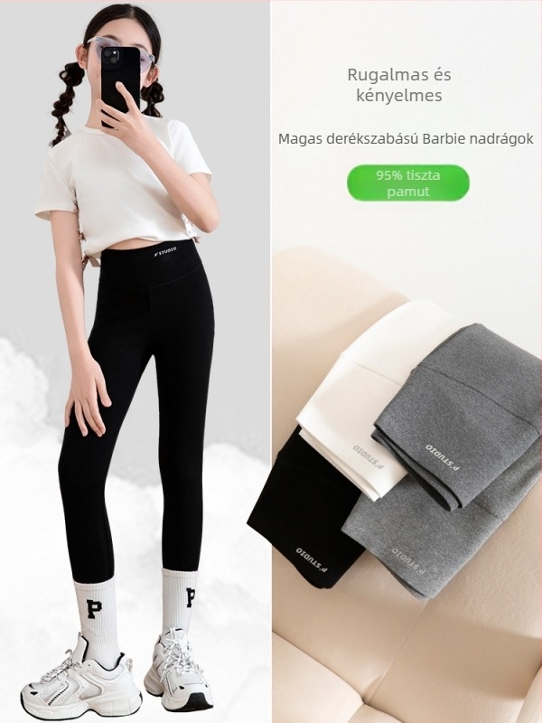 Lányok pamut leggings, magas derekú, elasztikus, vékony, tavasz–nyárra, 8 év feletti gyermekeknek