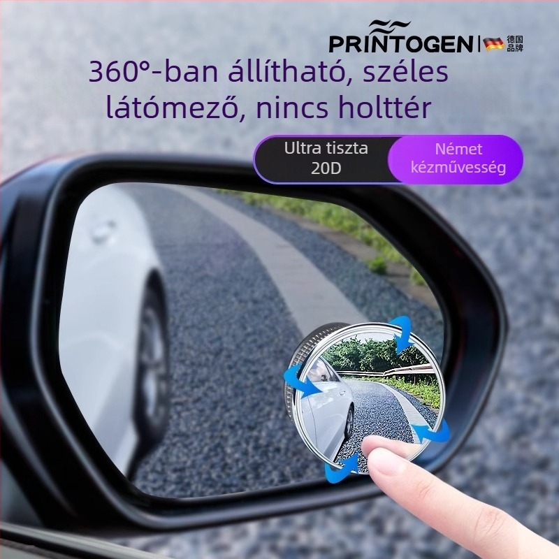 Mairich Autó hátsó tükör — kör alakú segédtükör holttérre, ultra-tiszta, 360° panorámás széles látómező, szívókorongos rögzítés