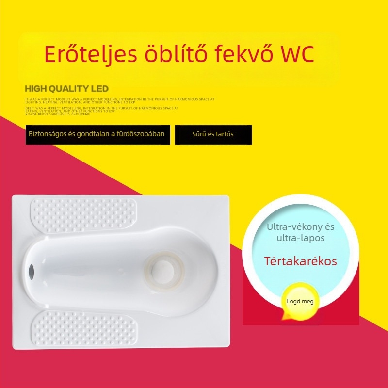 Műanyag guggoló WC tál, víztartály nélkül, vízzár nélkül, minimális üzemeltetési távolság 60 cm, kifolyócső átmérője 100 cm