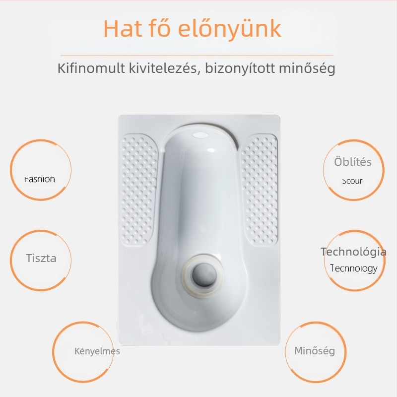 Műanyag guggoló WC tál, víztartály nélkül, vízzár nélkül, minimális üzemeltetési távolság 60 cm, kifolyócső átmérője 100 cm