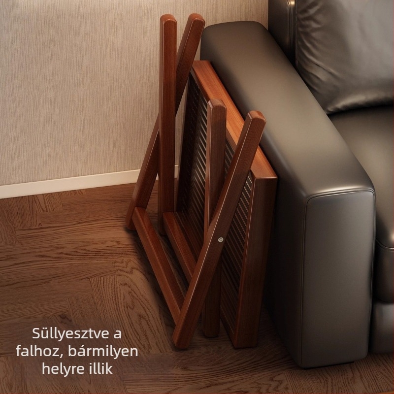 Összecsukható bambusz oldalsó asztal acryl felülettel – modern, minimalista stílus, bambusz keret, MDF panel, notebook-kompatibilis