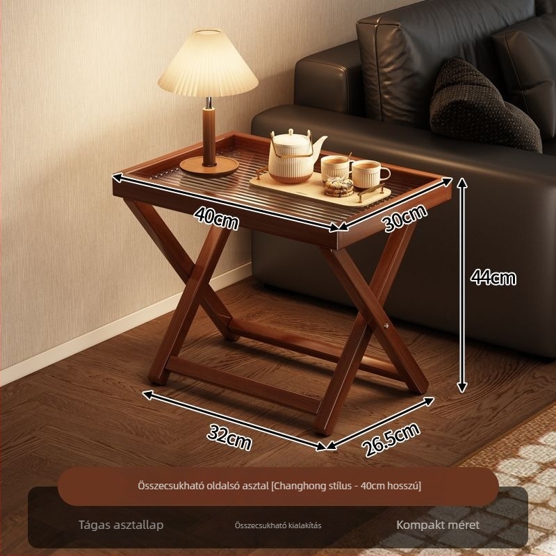 Összecsukható bambusz oldalsó asztal acryl felülettel – modern, minimalista stílus, bambusz keret, MDF panel, notebook-kompatibilis