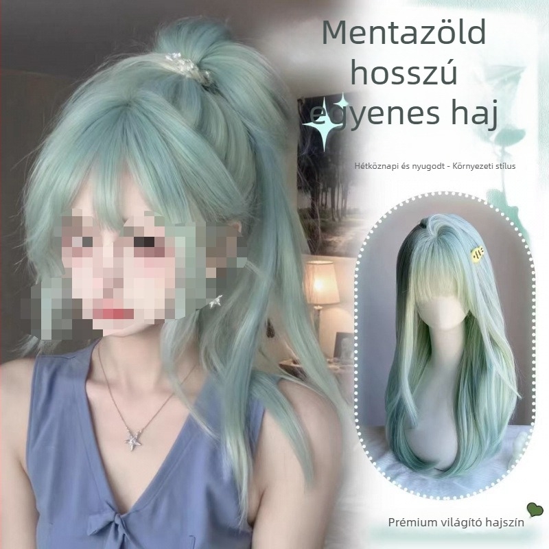 Hosszú egyenes paróka nőknek, hőálló szálak, gépi szövés, Modell 1