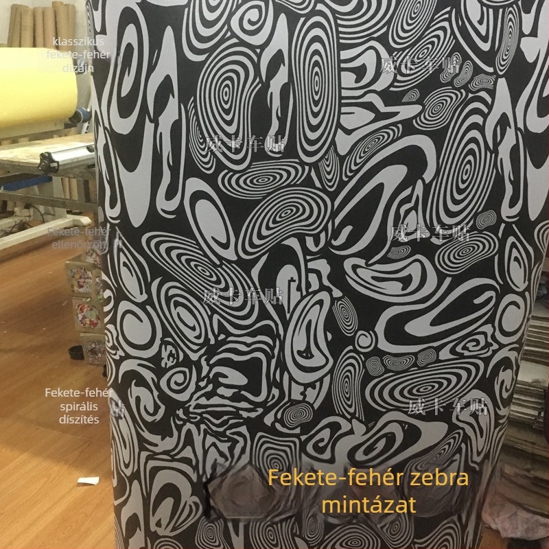 Autó kamuflážiós fólia burkoláshoz, fekete-fehér zebra minta, ragasztásos telepítés, anyag: Egyéb, típus: Egyéb