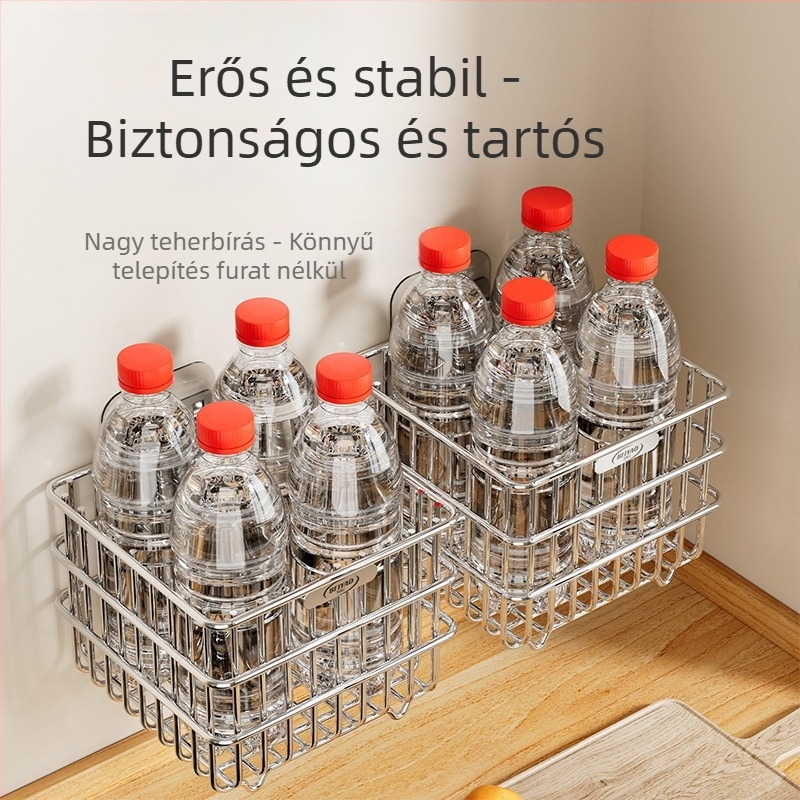 Rozsdamentes acél falra szerelhető konyhai tárolókosár lefolyó funkcióval, zöldségek és gyümölcsök számára, multifunkcionális szervező