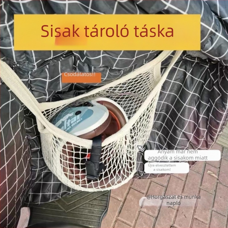 Elektromos autó sisak tároló táska – vászon, nagy kapacitás, elülső tárolás, univerzális hátsó rekesz kompatibilitás