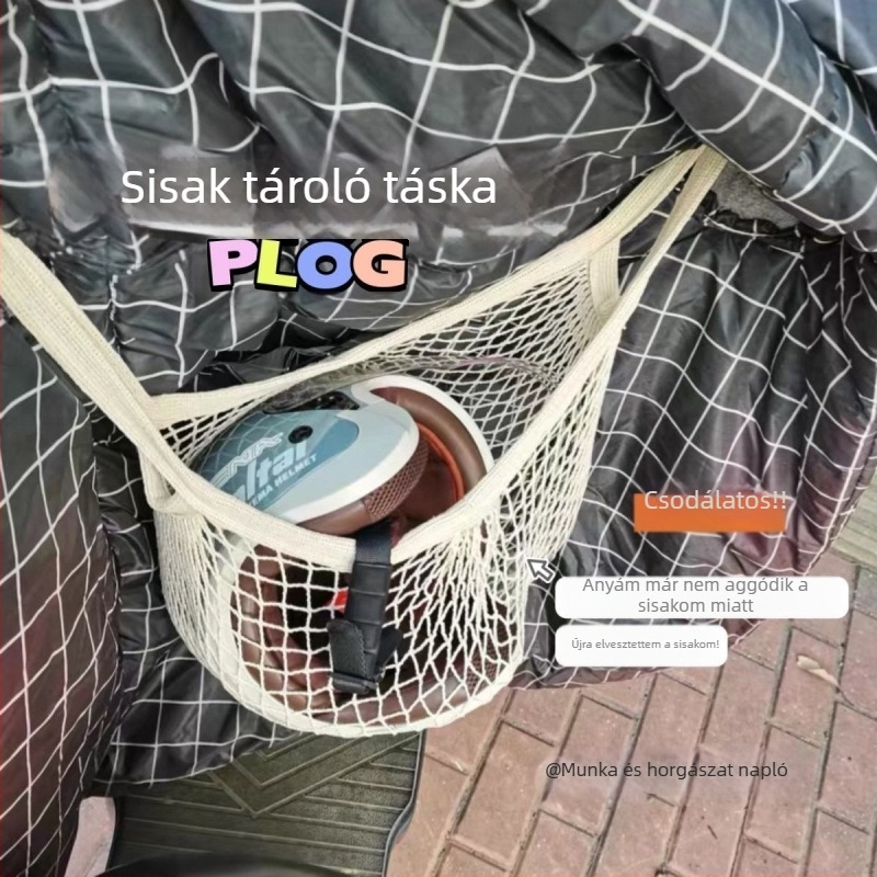 Elektromos autó sisak tároló táska – vászon, nagy kapacitás, elülső tárolás, univerzális hátsó rekesz kompatibilitás