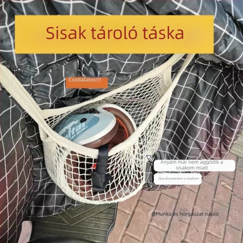 Elektromos autó sisak tároló táska – vászon, nagy kapacitás, elülső tárolás, univerzális hátsó rekesz kompatibilitás