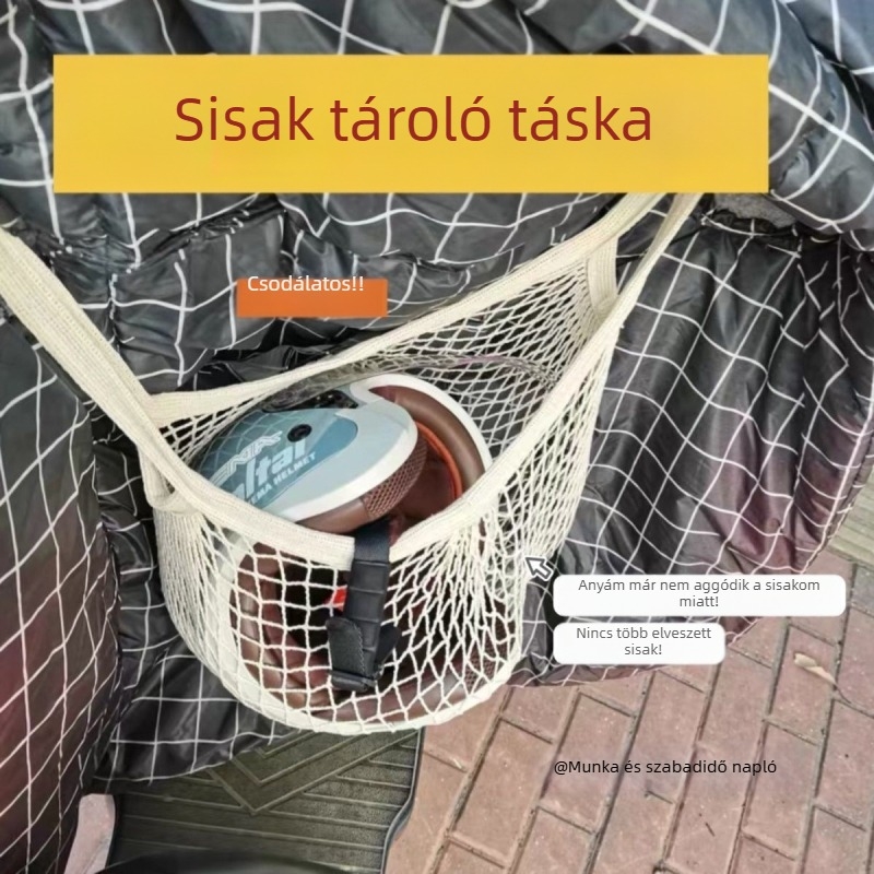 Elektromos autó sisak tároló táska – vászon, nagy kapacitás, elülső tárolás, univerzális hátsó rekesz kompatibilitás