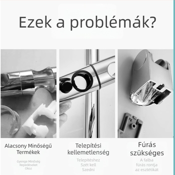 Zuhanyfej-tartó állítható L-alakú rúddal, műanyag, fúrás nélküli szerelés, integrált zuhanyzókabinhoz