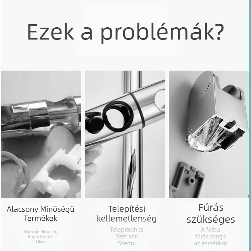 Zuhanyfej-tartó állítható L-alakú rúddal, műanyag, fúrás nélküli szerelés, integrált zuhanyzókabinhoz